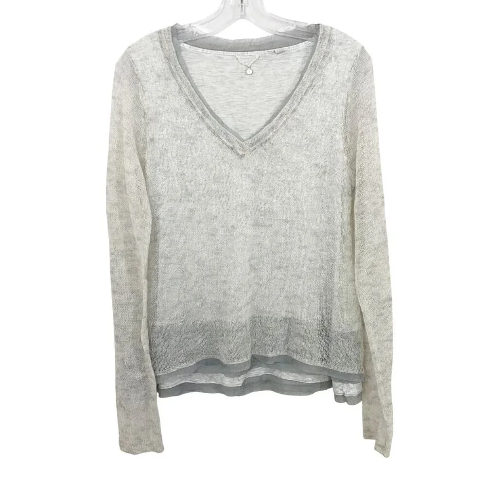 Anthropologie Knitted & Knotted Gray Pointelle Sweater Alpaca Wool Size XS - Picture 1 of 8
